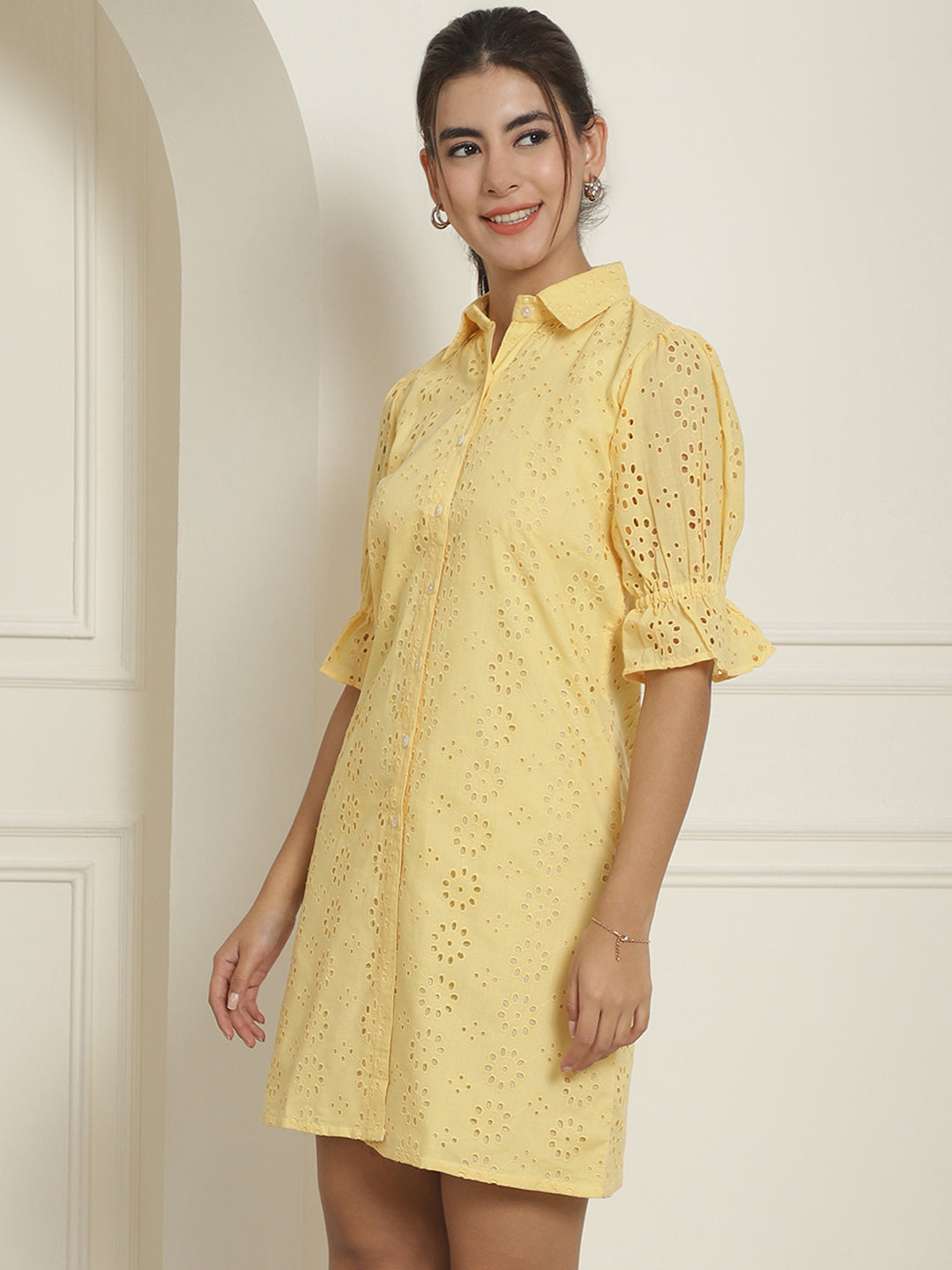 Embroidered Cotton Dress for Women ( JND 2021Yellow )