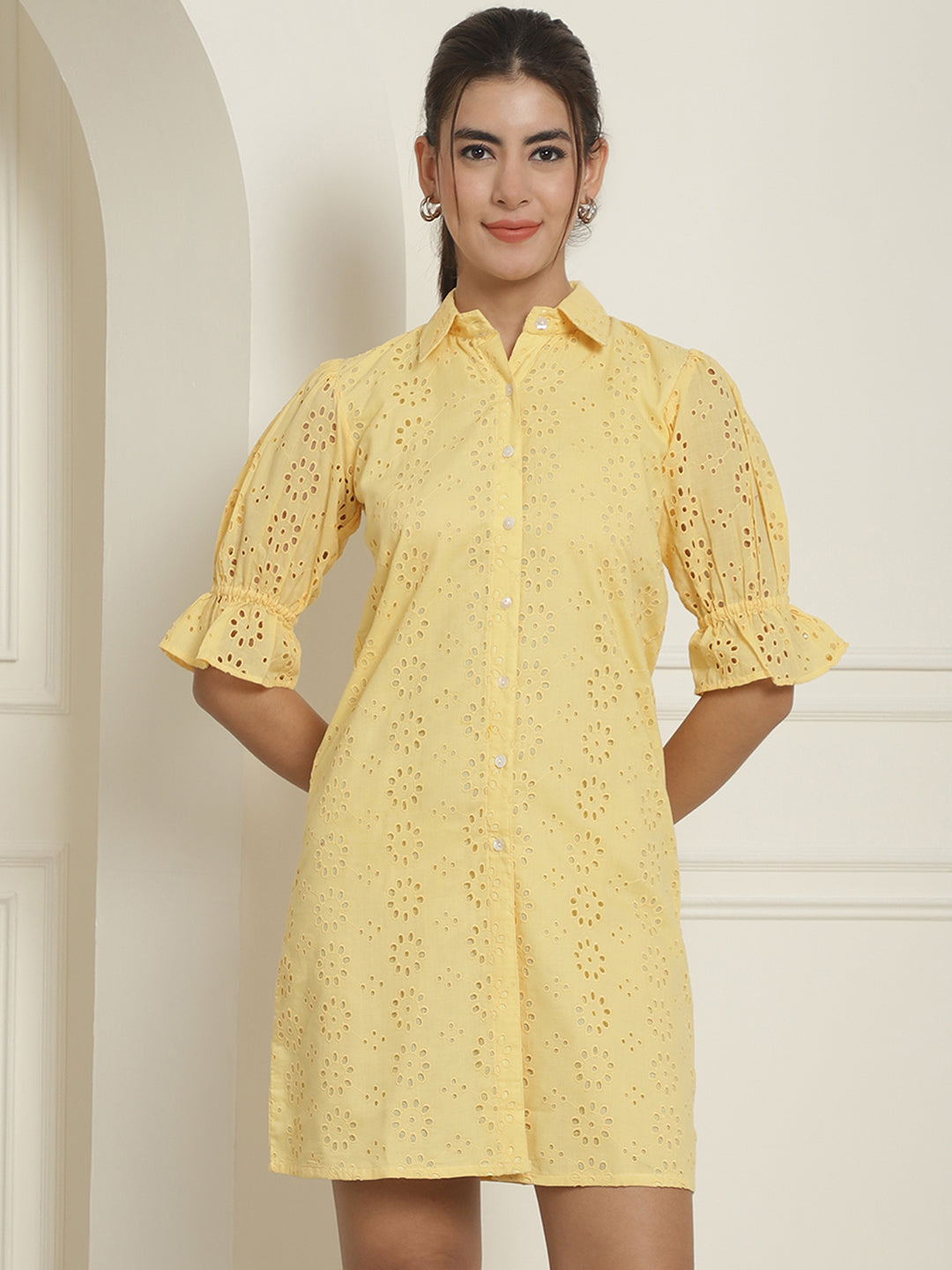 Embroidered Cotton Dress for Women ( JND 2021Yellow )
