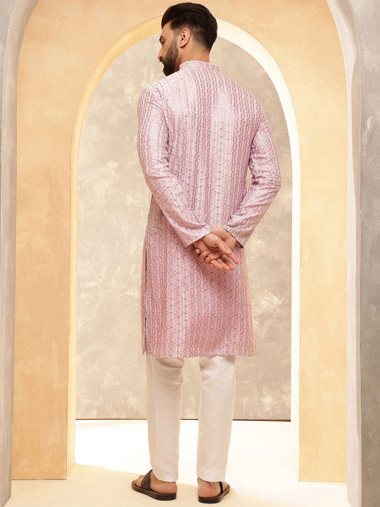 SOJANYA Ethnic Motifs Embroidered Mandarin Collar Sequinned Straight Kurta With Pyjamas