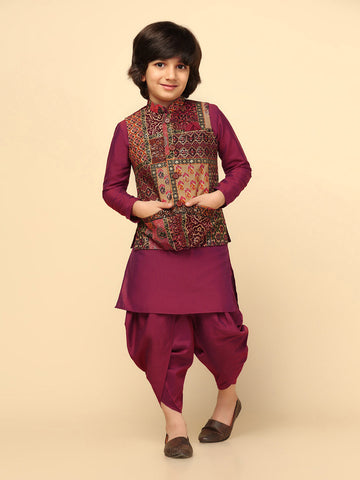 Boys Multi-Color Kurta Jacket Dhoti Sets