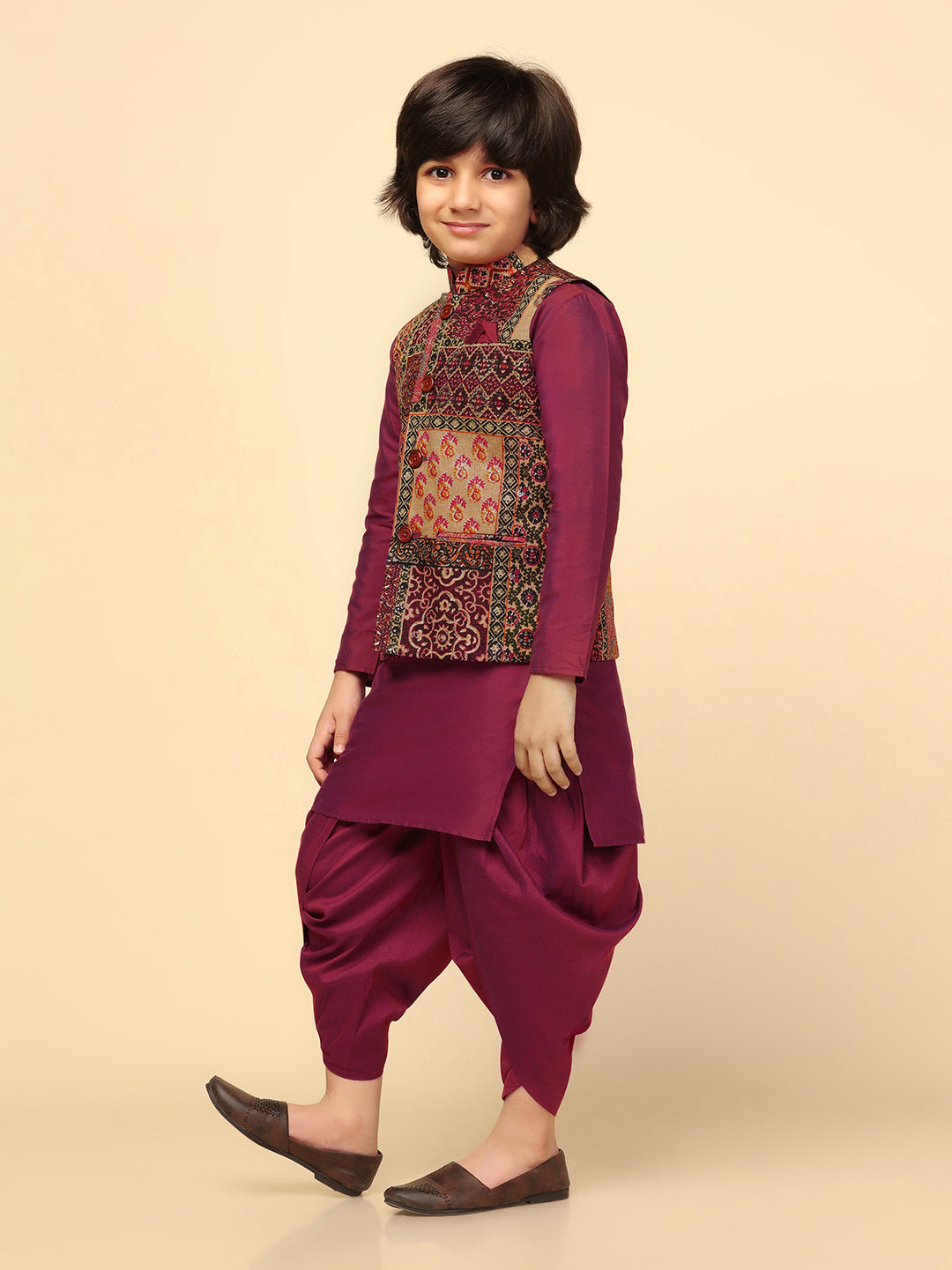 Boys Multi-Color Kurta Jacket Dhoti Sets