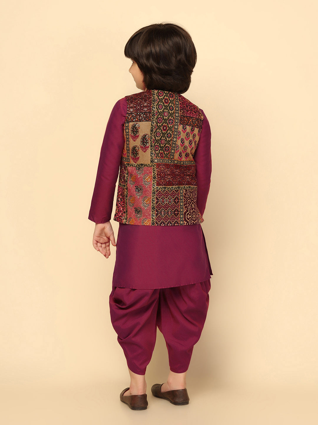 Boys Multi-Color Kurta Jacket Dhoti Sets