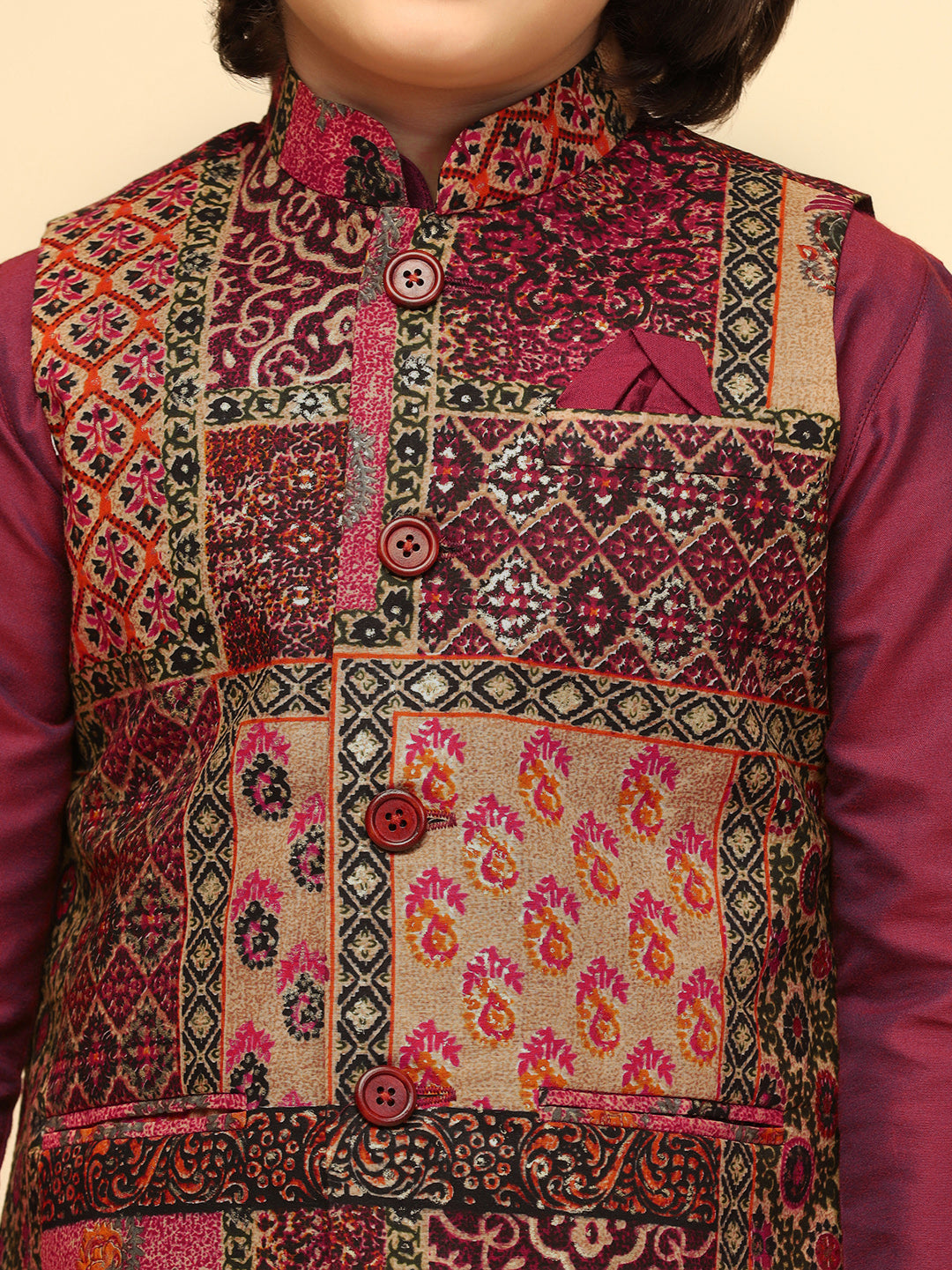 Boys Multi-Color Kurta Jacket Dhoti Sets