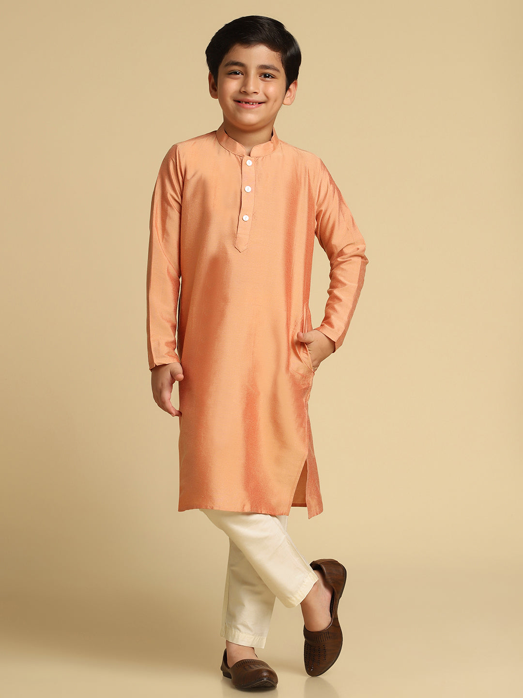 Boy's Multi Kantha Print Kurta Nehru Jacket Pyjama Set