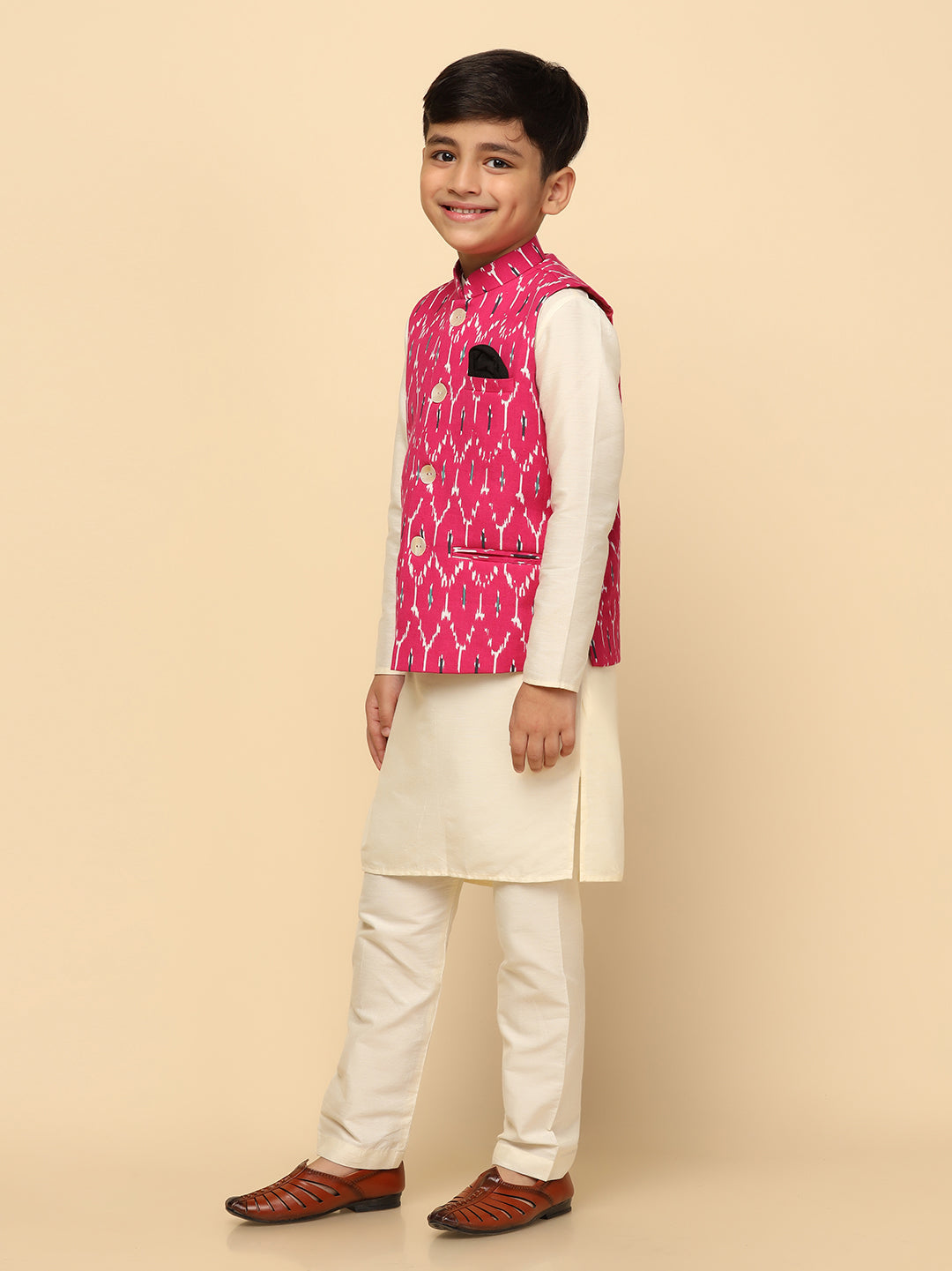Boys Pink Kurta Jacket Pyjama Sets