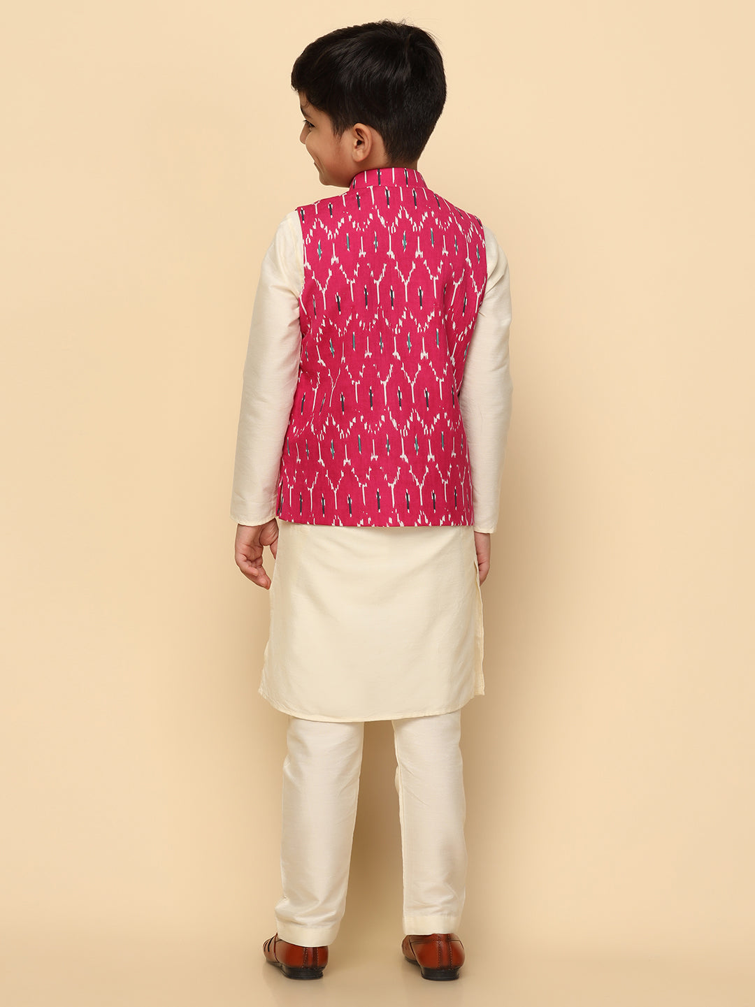 Boys Pink Kurta Jacket Pyjama Sets