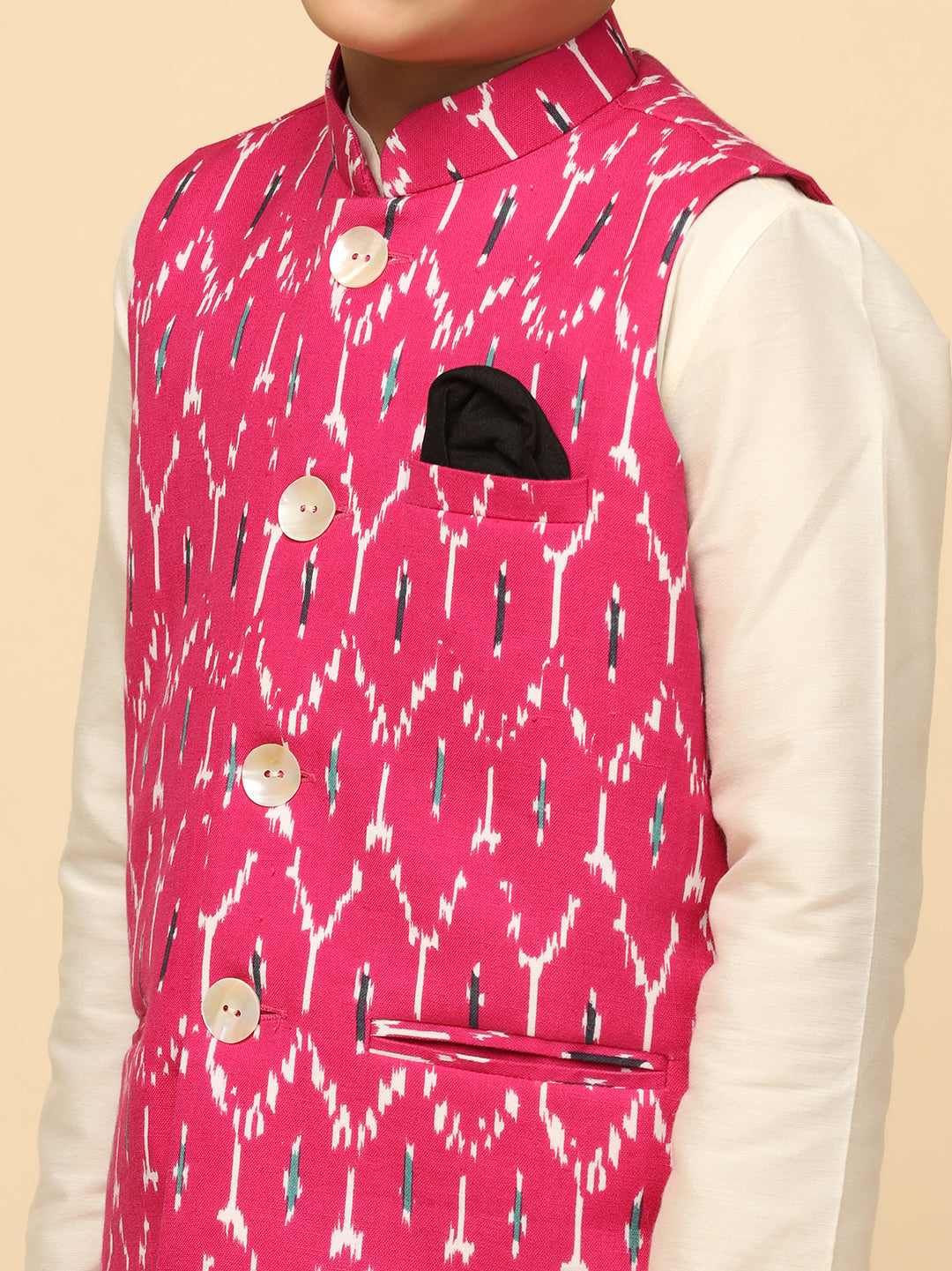 Boys Pink Kurta Jacket Pyjama Sets