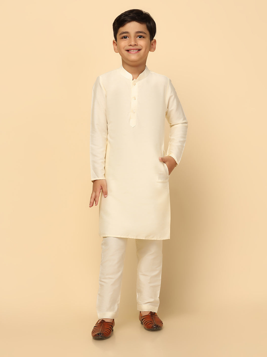 Boys Pink Kurta Jacket Pyjama Sets