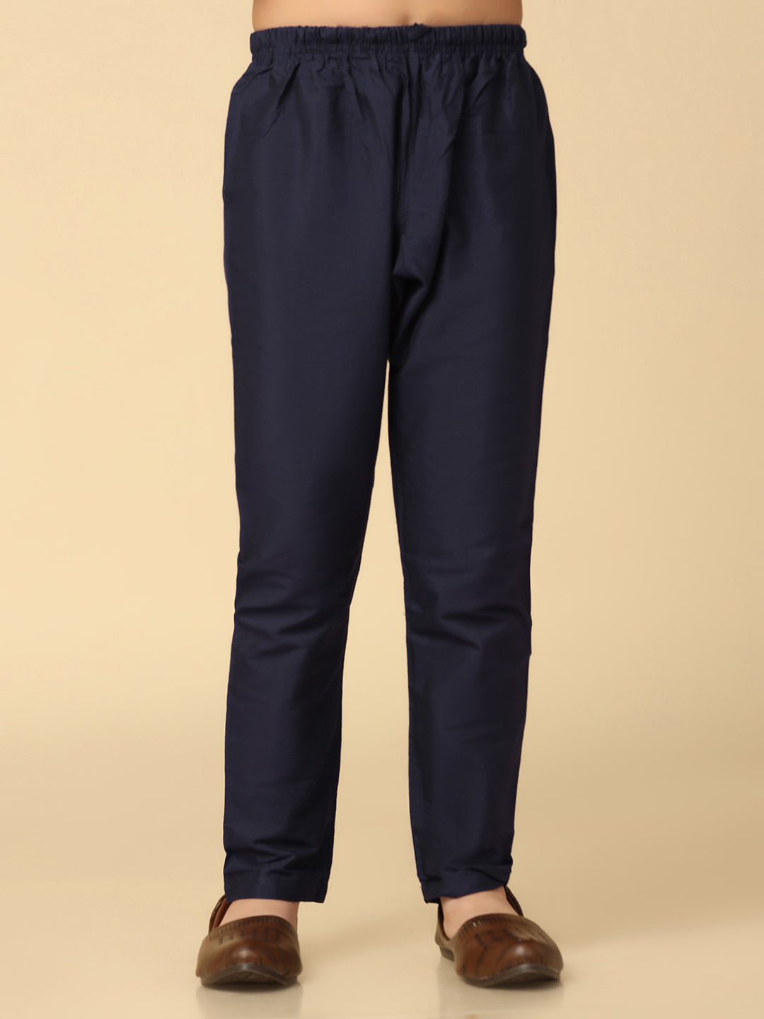 Boy's Navy Blue Embellished Sequinned Kurta Nehru Jacket Pyjama Set