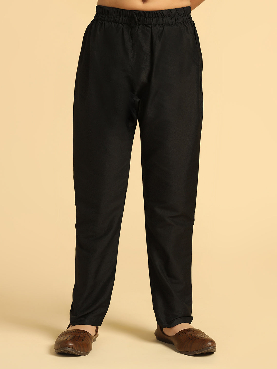 Boy's Black Embroidered Kurta Jacket Pyjama Set