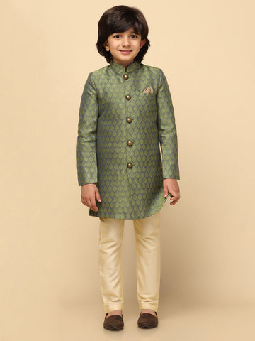 Boy's Green Indo Western Pyjama Set