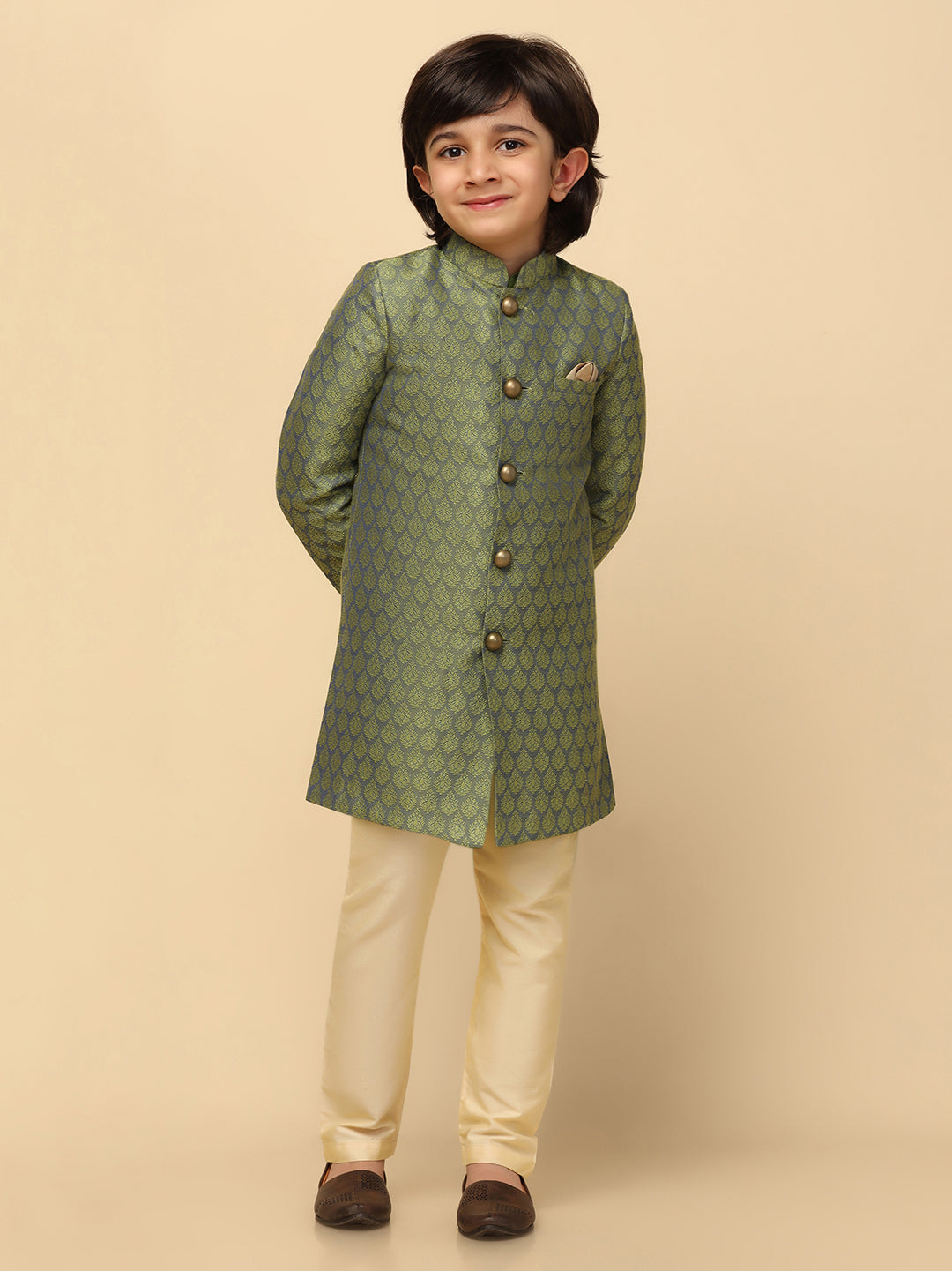 Boy's Green Indo Western Pyjama Set