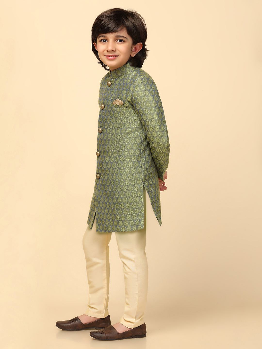 Boy's Green Indo Western Pyjama Set