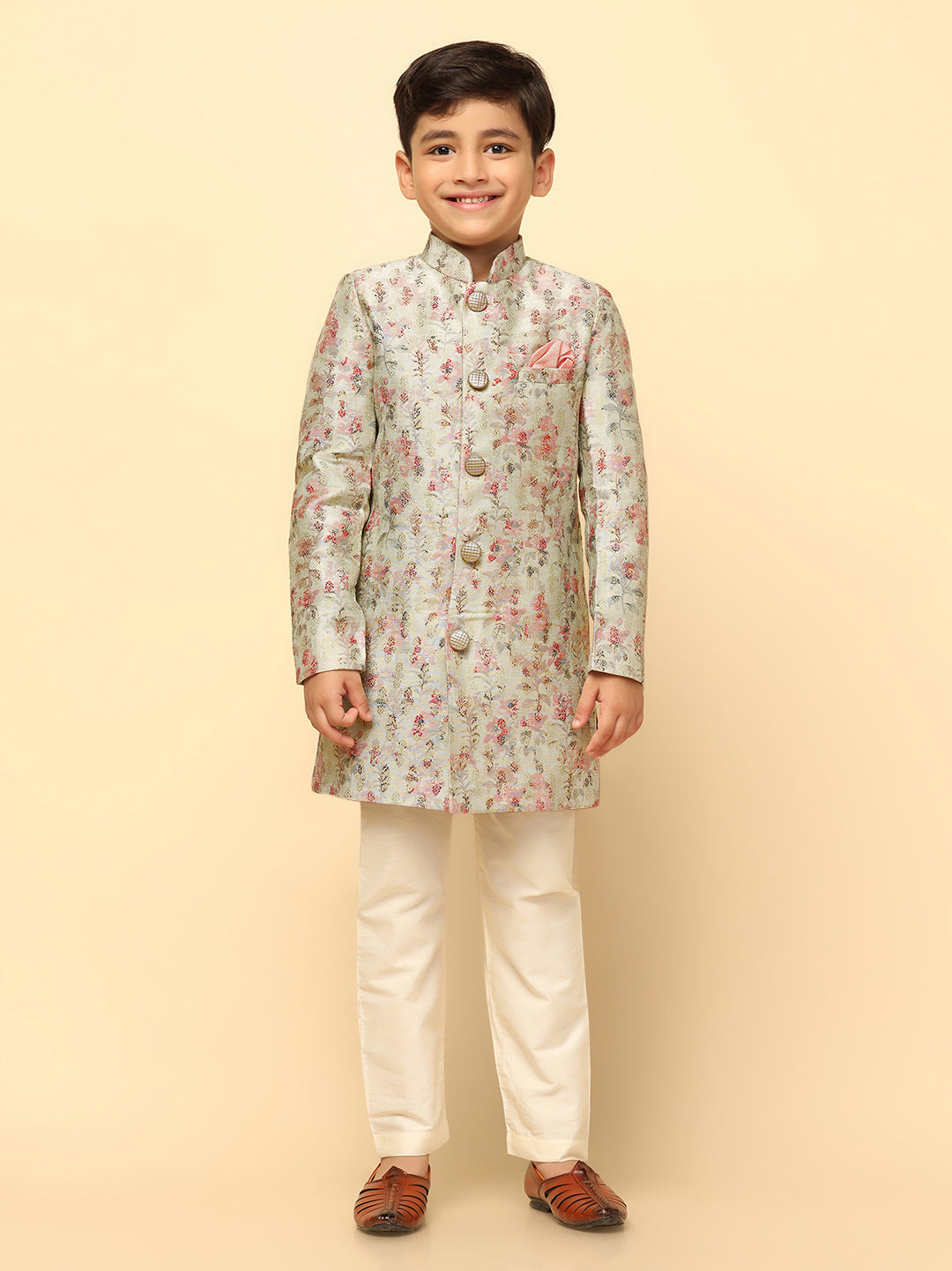 Kisah Boy's Green Indo Western Pyjama Set