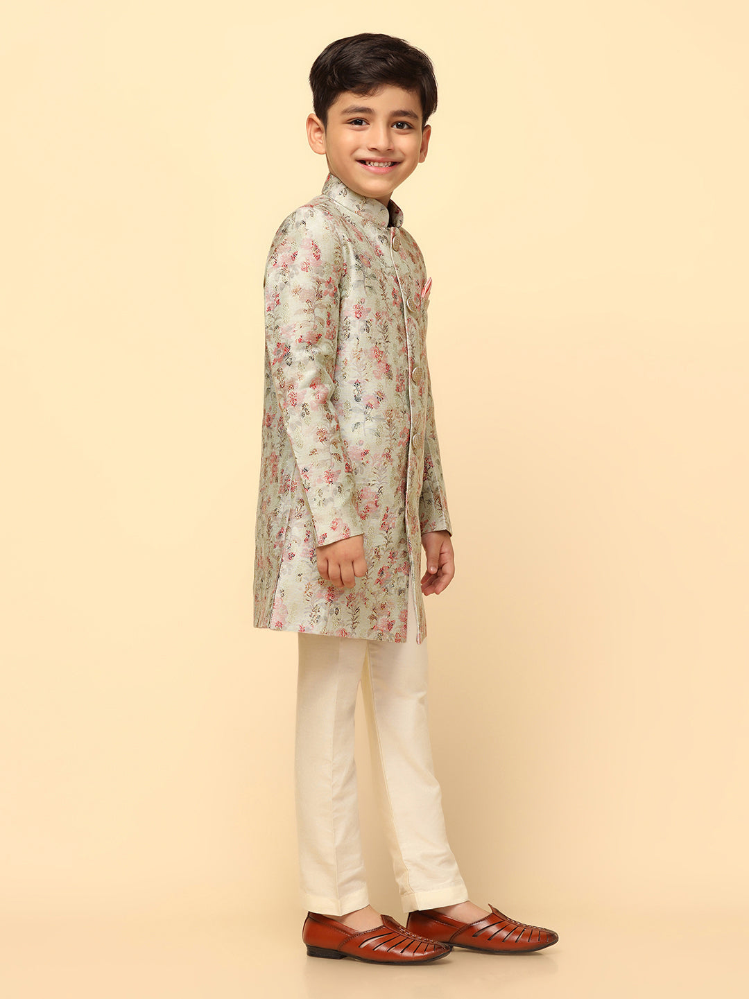 Kisah Boy's Green Indo Western Pyjama Set