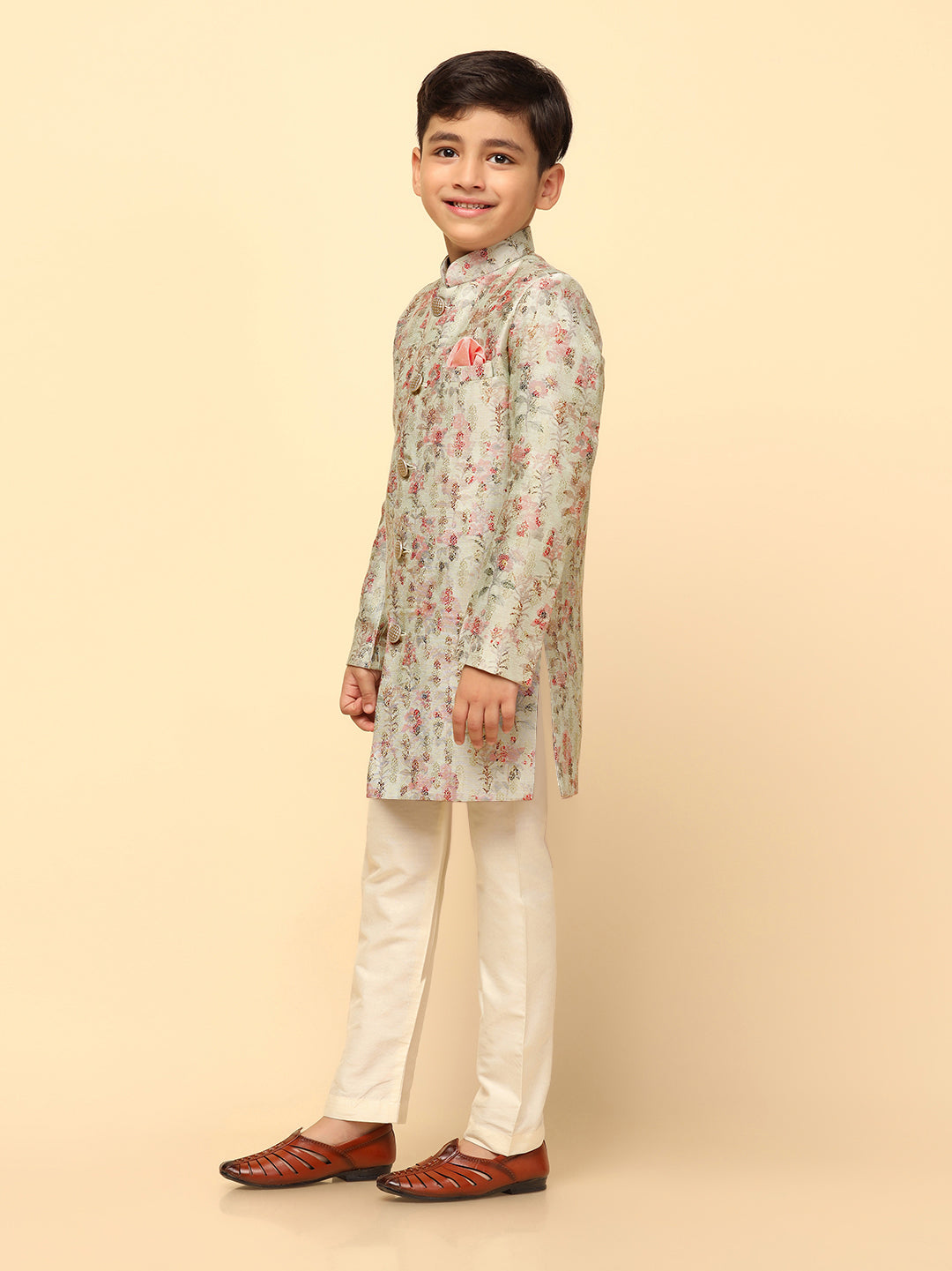 Kisah Boy's Green Indo Western Pyjama Set