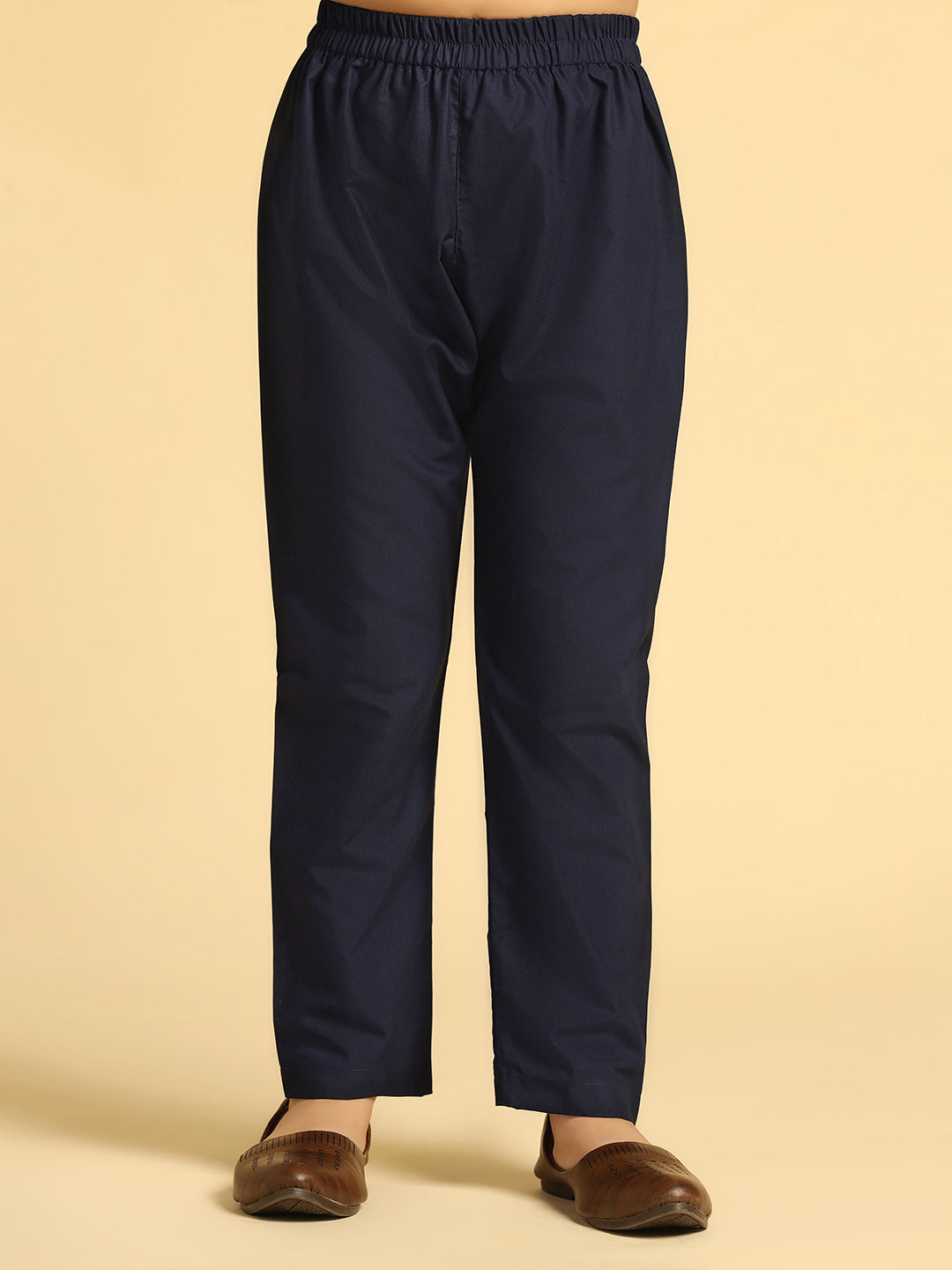 Boy's Navy Blue Self Design Indowestern Pyjama Set