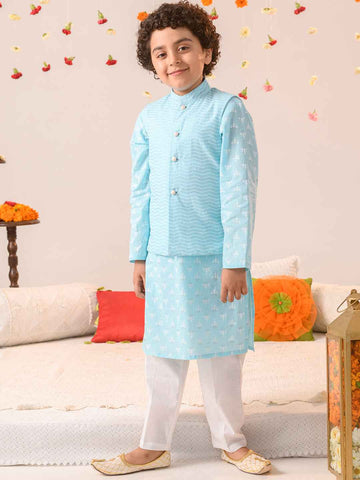 Boys Printed Pure Cotton Kurta with Pyjamas (KP-BLUEKHADDI)