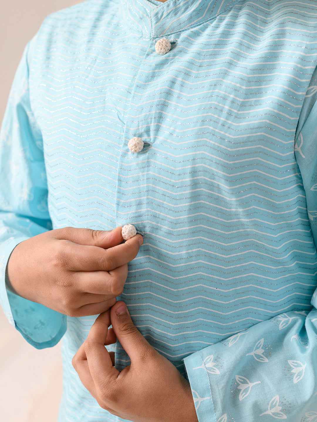 Boys Printed Pure Cotton Kurta with Pyjamas (KP-BLUEKHADDI)