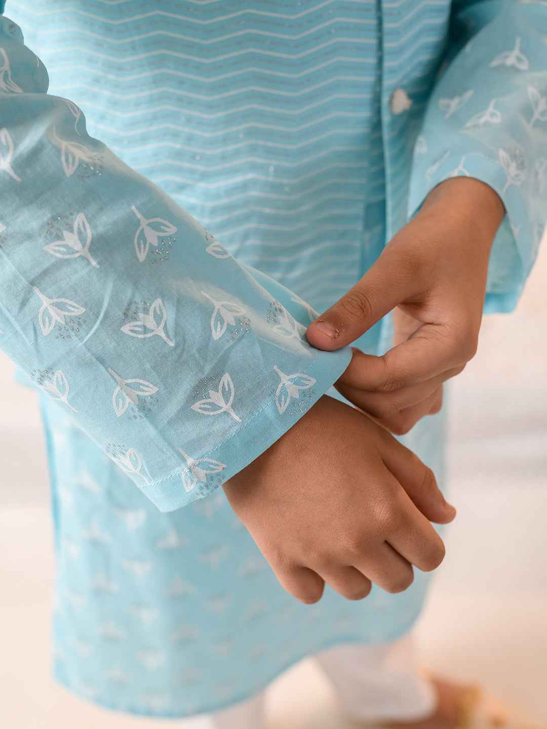 Boys Printed Pure Cotton Kurta with Pyjamas (KP-BLUEKHADDI)