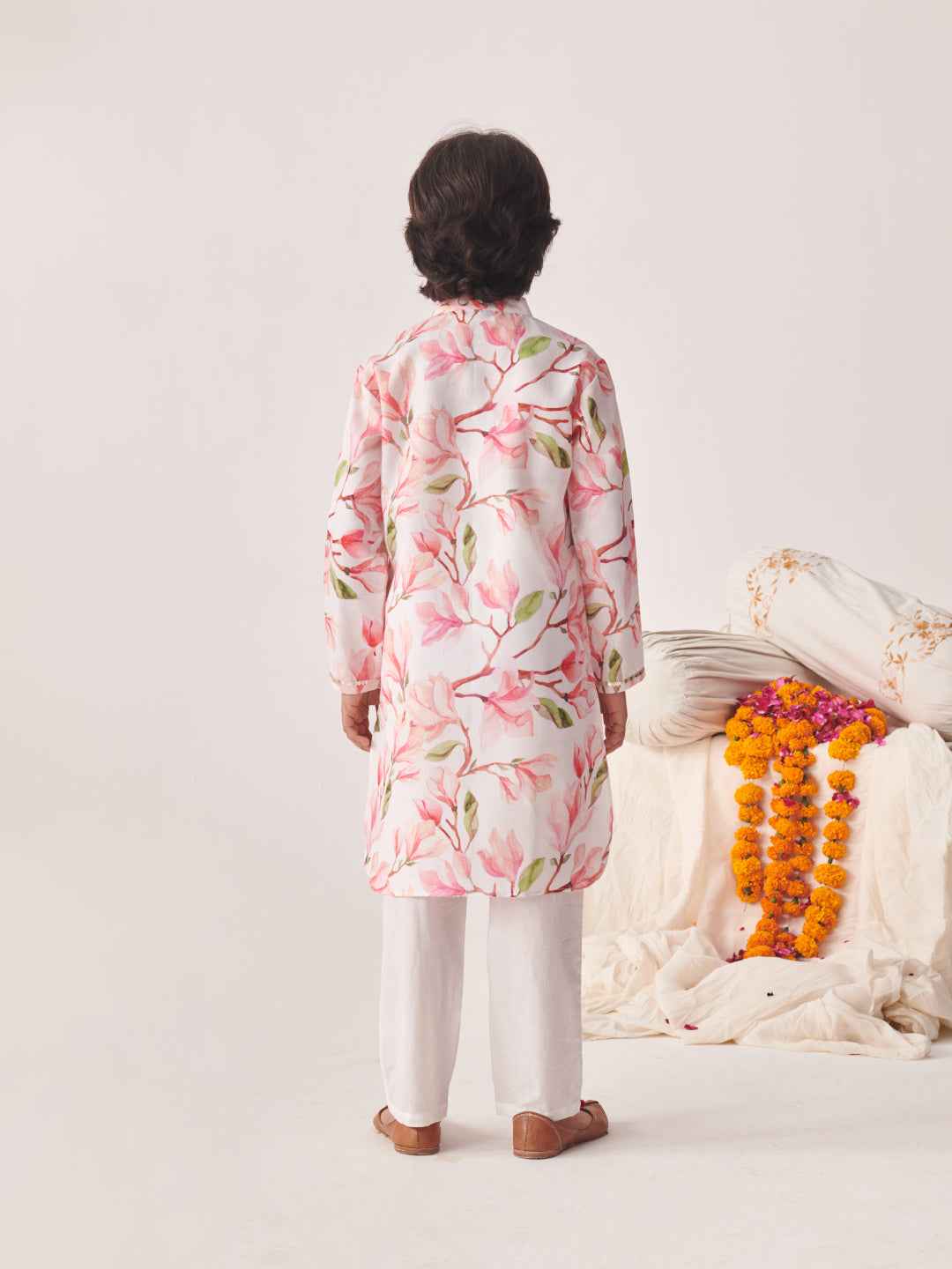 Boys Floral Printed Regular Kurta With Pyjamas (KP-FLORALPINKFLAX)