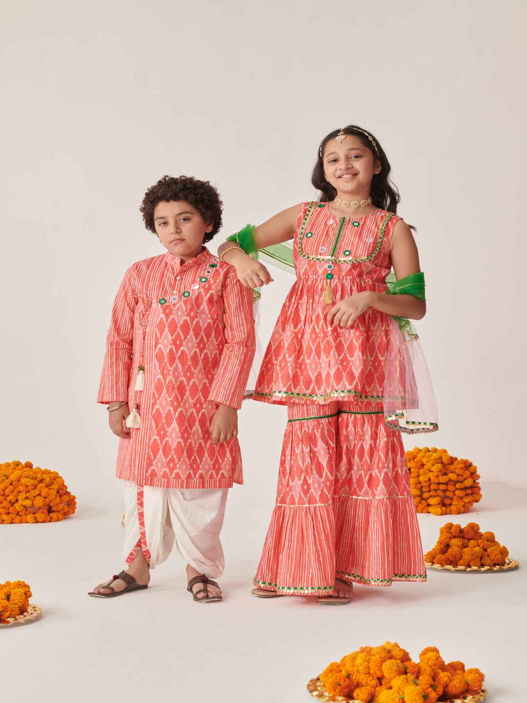 Boys Ethnic Motifs Printed Angrakha Kurta With Dhoti Pants (KP-PEACHIKKAT)