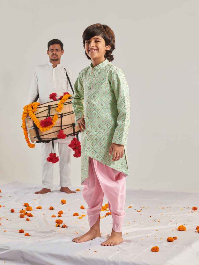 Boys Embroidered Regular Kurta With Dhoti Pants (KP-SHERWANI)