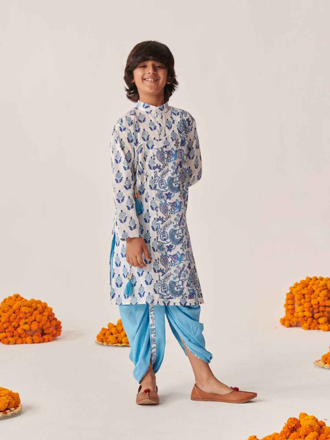 Boys Floral Printed Regular Kurta With Dhoti Pants (KP-SKYBLUEPRINT)
