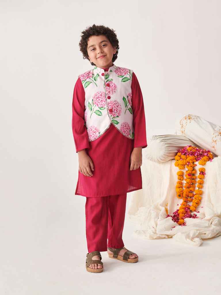 Boys Printed Regular Kurta With Pyjamas (KP-WINETESCA)