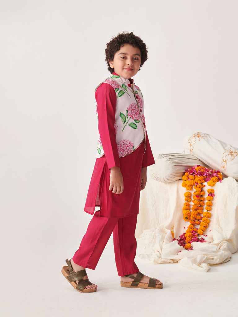Boys Printed Regular Kurta With Pyjamas (KP-WINETESCA)