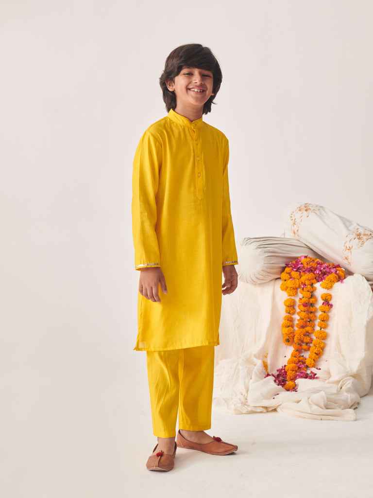 Boys Regular Kurta With Pyjamas (KP-YELLOWCHANDERI)