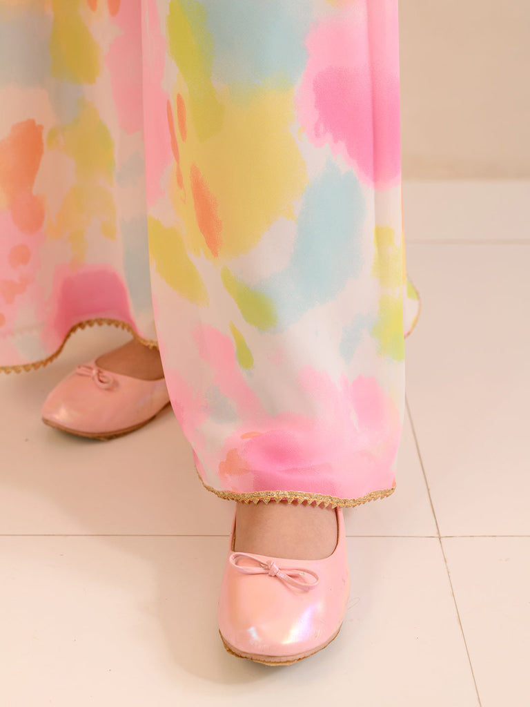 Girls Abstract Printed Sequinned Regular A-Line Kurta & Sharara (KS-MULTILAYER)