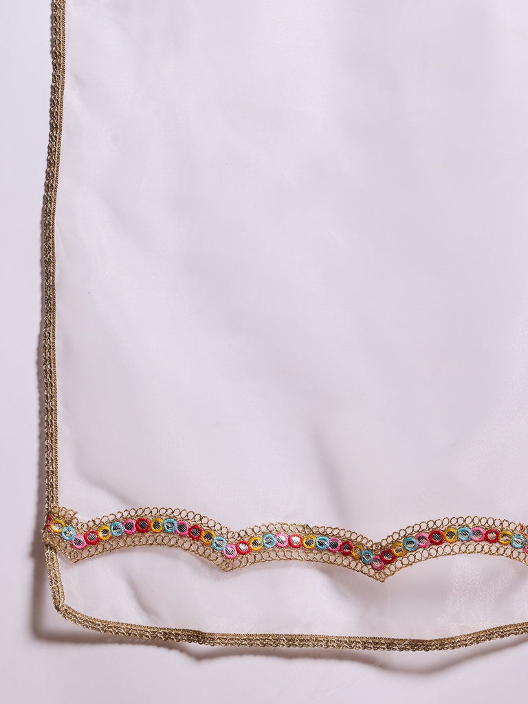 Pspeaches Girls Cotton 3/4th Sleeves Keyhole Neck Gota Pati Embellished Lehenga Choli Set with Dupatta for Girls (KS-ORANGEBANDHEJ)