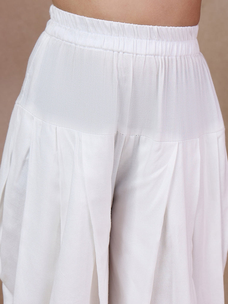 Girls Bandhani Printed Shoulder Straps Gotta Patti A-Line Kurta With Dhoti Pants (KS-PURPLEBANDHNI)