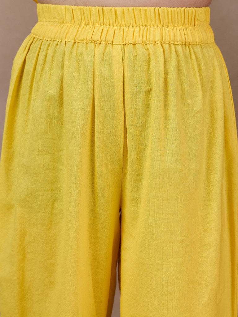 Girls Floral Printed V-Neck Anarkali Kurta With Trousers Dupatta (KS-YELLOWKOTAJAAL)