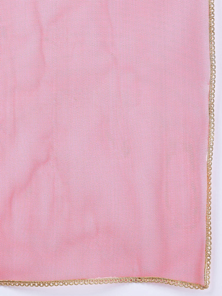 Girls Floral Printed V-Neck Anarkali Kurta With Trousers Dupatta (KS-YELLOWKOTAJAAL)