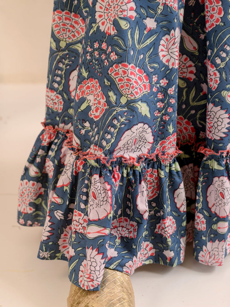 Girls Floral Printed Striped Ready to Wear Lehenga Choli With Waist Coat (L-NAVYPINKJAAL)