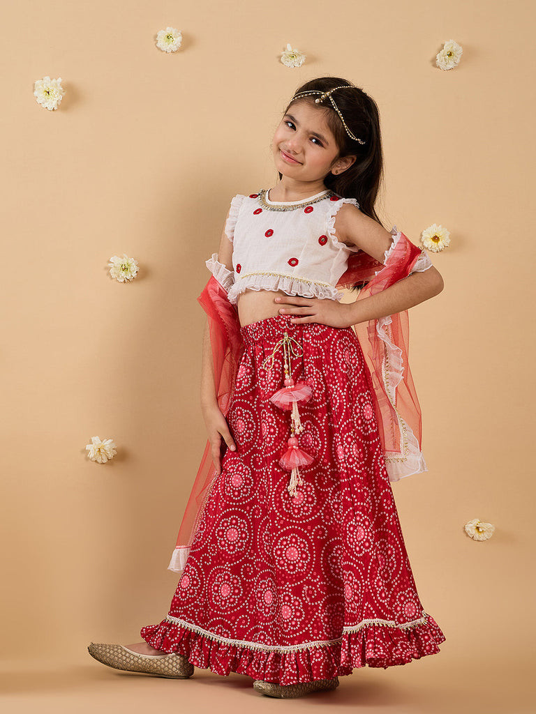 Magenta & White 3-Piece Lehenga And Choli Set (L25010510)