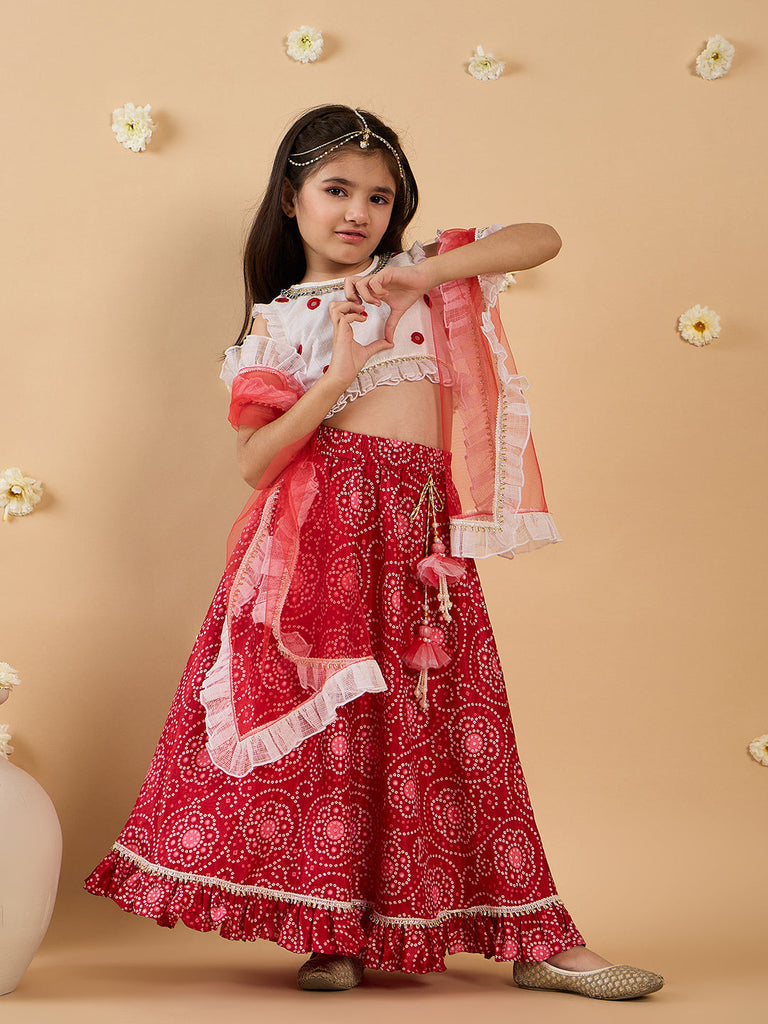 Magenta & White 3-Piece Lehenga And Choli Set (L25010510)