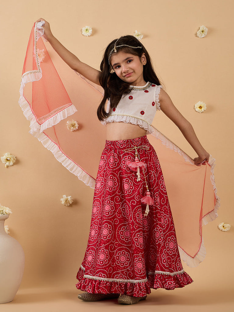 Magenta & White 3-Piece Lehenga And Choli Set (L25010510)