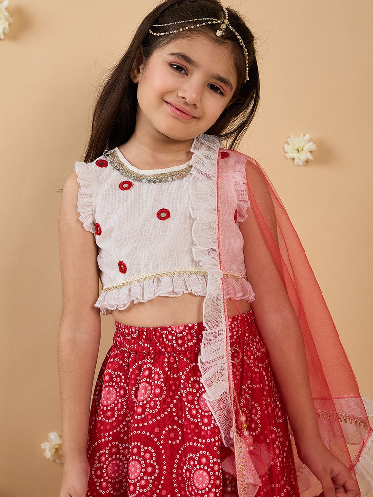 Magenta & White 3-Piece Lehenga And Choli Set (L25010510)