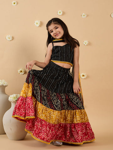 3-Piece Black Cotton Slik Lehenga, Choli And Dupatta (L25012118)