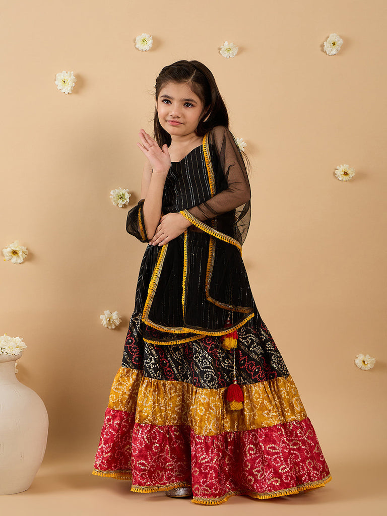 3-Piece Black Cotton Slik Lehenga, Choli And Dupatta (L25012118)