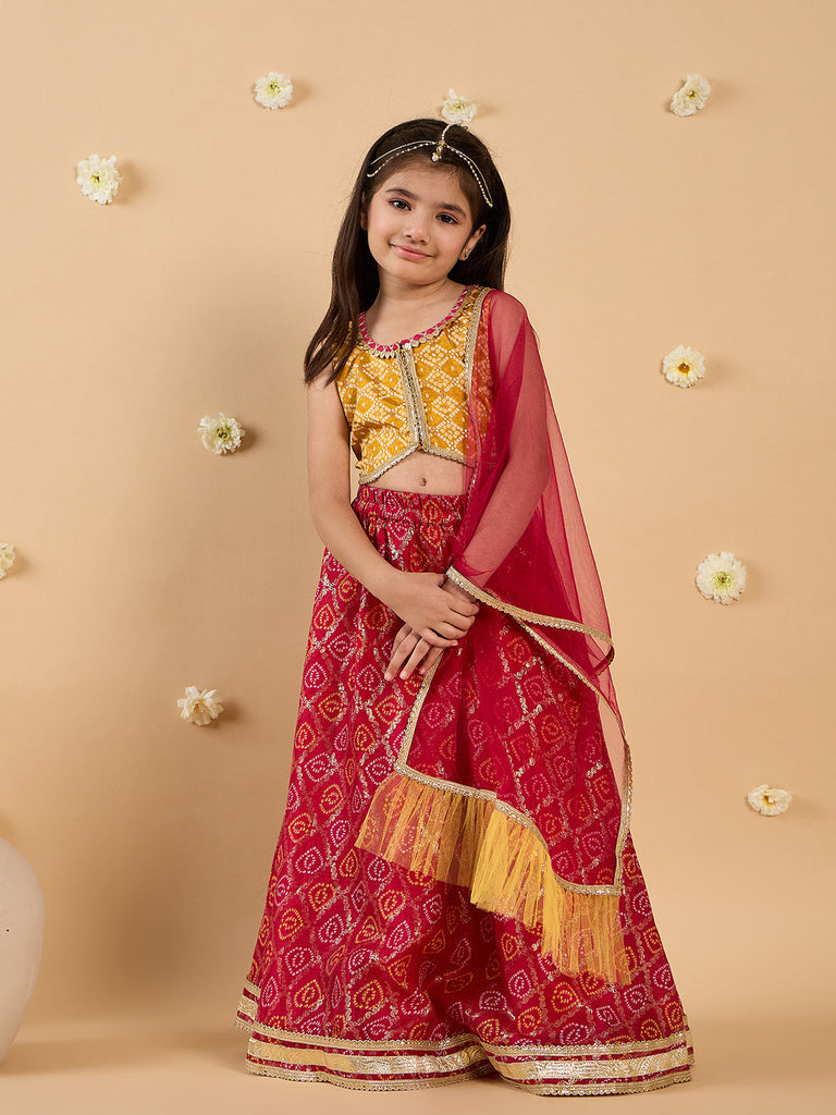 3-Piece Yellow & Magenta Embroidery Lehenga, Choli And Dupatta (L25013125)