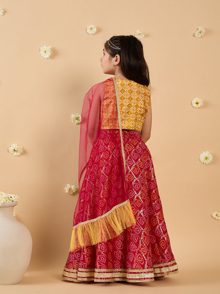 3-Piece Yellow & Magenta Embroidery Lehenga, Choli And Dupatta (L25013125)