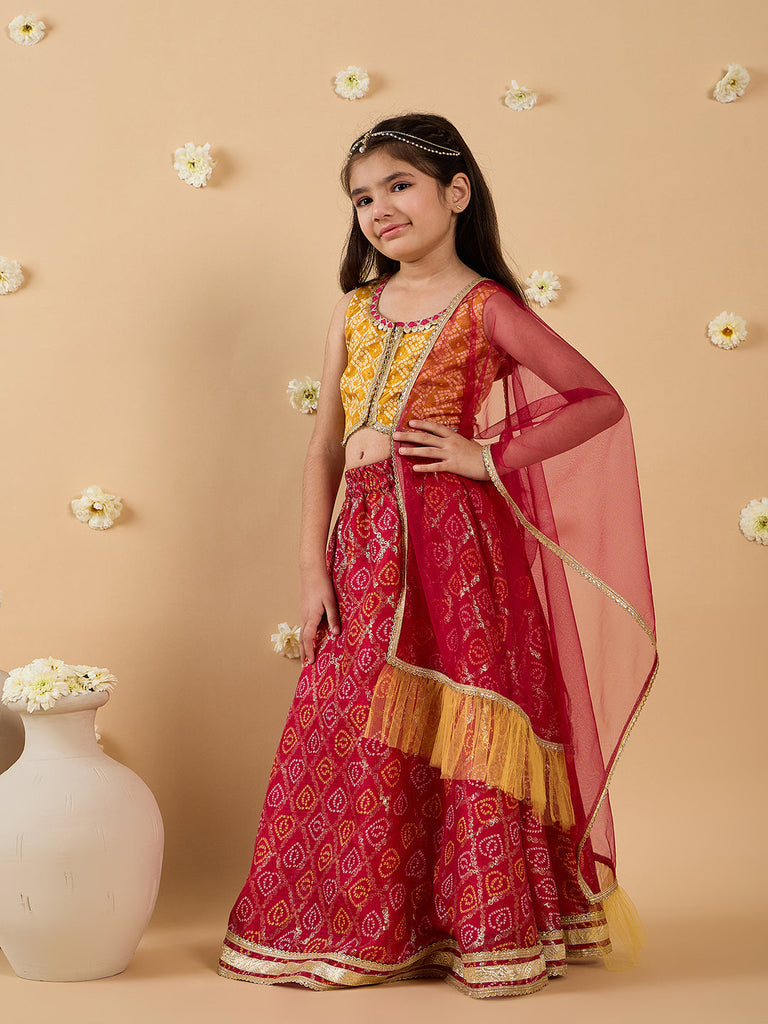 3-Piece Yellow & Magenta Embroidery Lehenga, Choli And Dupatta (L25013125)