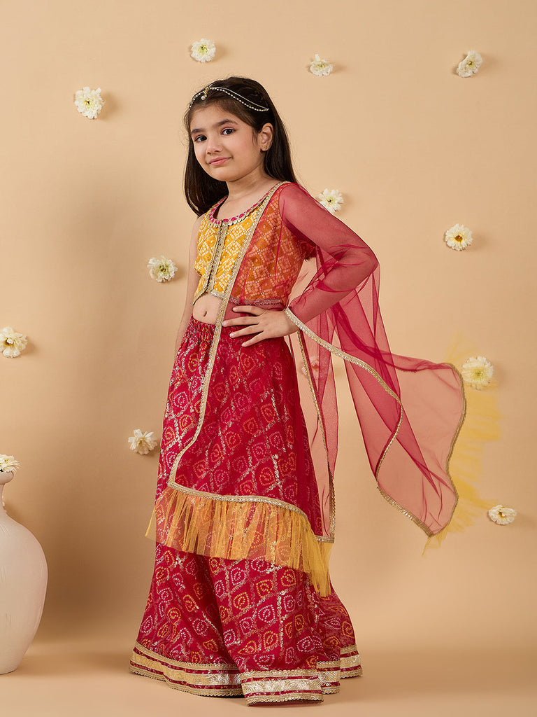 3-Piece Yellow & Magenta Embroidery Lehenga, Choli And Dupatta (L25013125)