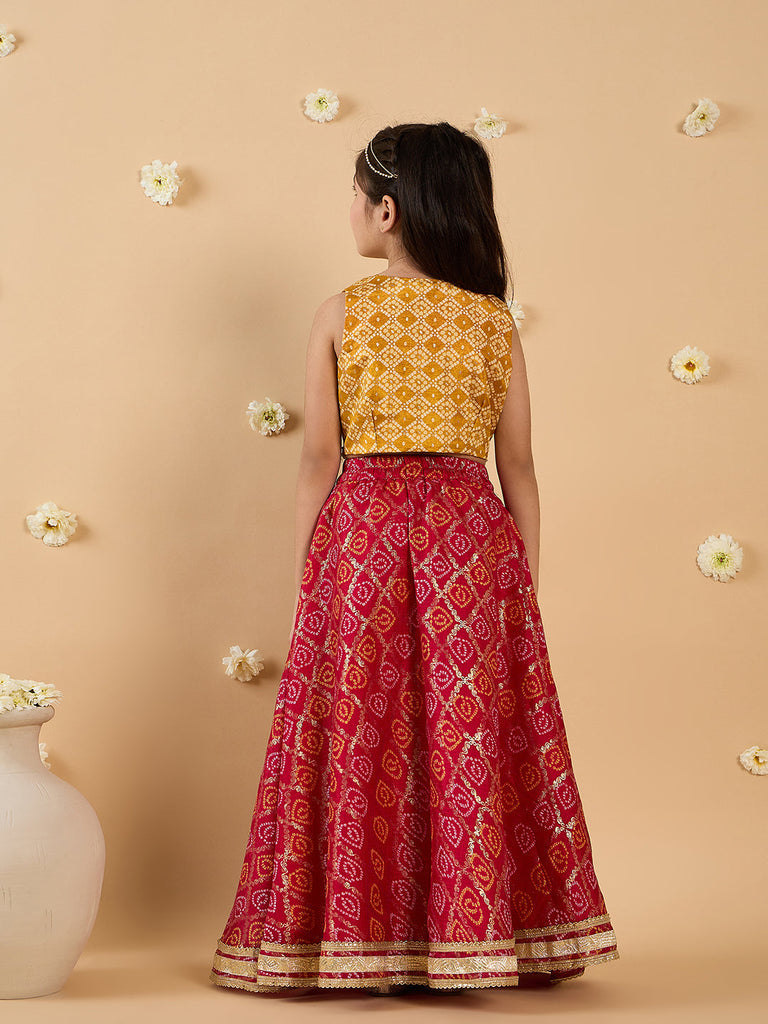 3-Piece Yellow & Magenta Embroidery Lehenga, Choli And Dupatta (L25013125)