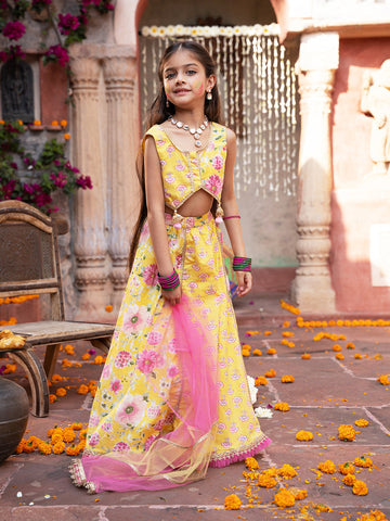 Pspeaches 3-Piece Yellow Cotton Lehenga, Choli And Dupatta (L25016826)