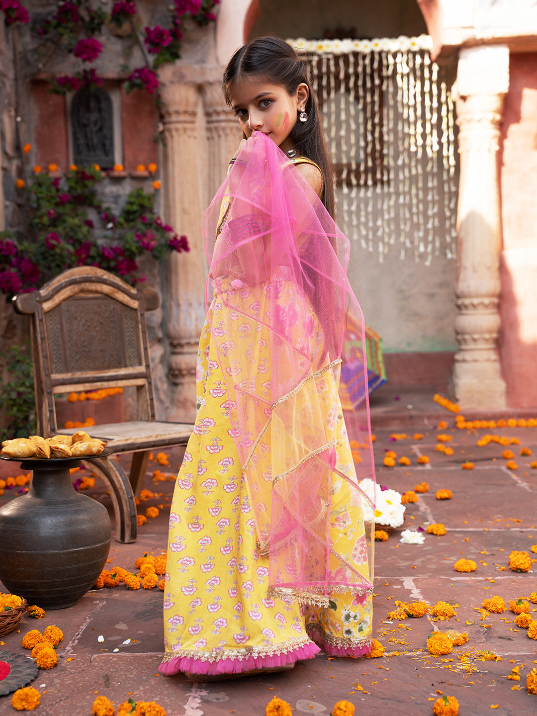 Pspeaches 3-Piece Yellow Cotton Lehenga, Choli And Dupatta (L25016826)